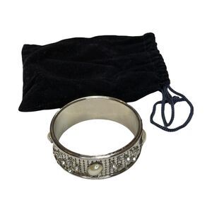 Vintage Women's Silver-Tone Bangle Bracelet Pearls & Rhinestones Elegant Jewelry